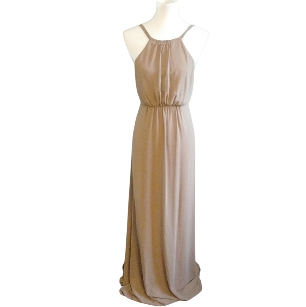 Show Me Your Mumu Backless Sleeveless Chiffon Maxi Dress in Tan Womens Medium